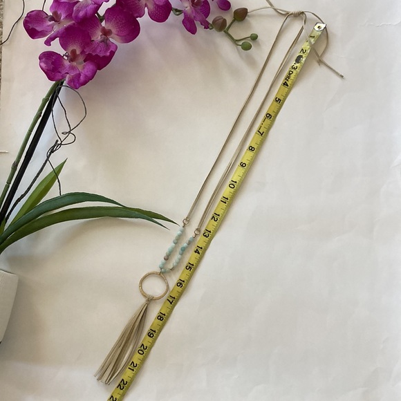 Long Faux Suede, Bead & Tassel Necklace - Picture 6 of 9